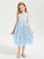 Abiti Damigella Junior In Tulle Lunghezza Al Polpaccio Blu Cielo