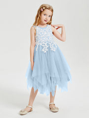 Abiti Damigella Junior In Tulle Lunghezza Al Polpaccio Blu Cielo