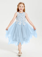 Abiti Damigella Junior In Tulle Lunghezza Al Polpaccio Blu Cielo