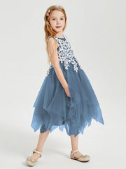 Abiti Damigella Junior In Tulle Lunghezza Al Polpaccio Blu Ardesia