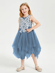 Abiti Damigella Junior In Tulle Lunghezza Al Polpaccio Blu Ardesia