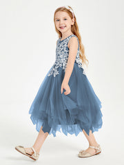 Abiti Damigella Junior In Tulle Lunghezza Al Polpaccio Blu Ardesia
