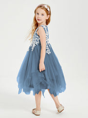 Abiti Damigella Junior In Tulle Lunghezza Al Polpaccio Blu Ardesia