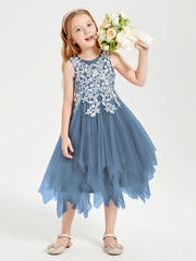 Abiti Damigella Junior In Tulle Lunghezza Al Polpaccio Blu Ardesia