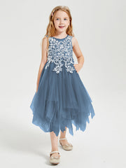 Abiti Damigella Junior In Tulle Lunghezza Al Polpaccio Blu Ardesia