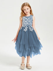 Abiti Damigella Junior In Tulle Lunghezza Al Polpaccio Blu Ardesia
