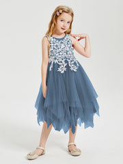 Abiti Damigella Junior In Tulle Lunghezza Al Polpaccio Blu Ardesia