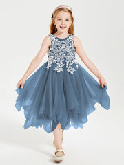 Abiti Damigella Junior In Tulle Lunghezza Al Polpaccio Blu Ardesia