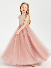Abito Damigella Junior Lungo Top Con Paillettes Gonna In Tulle Rosa Polvere