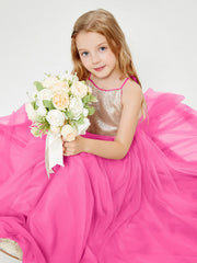 Abito Damigella Junior Lungo Top Con Paillettes Gonna In Tulle Azalea