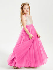 Abito Damigella Junior Lungo Top Con Paillettes Gonna In Tulle Azalea