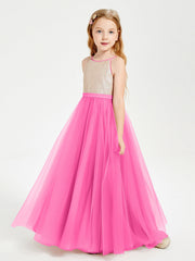 Abito Damigella Junior Lungo Top Con Paillettes Gonna In Tulle Azalea
