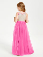 Abito Damigella Junior Lungo Top Con Paillettes Gonna In Tulle Azalea