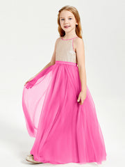 Abito Damigella Junior Lungo Top Con Paillettes Gonna In Tulle Azalea