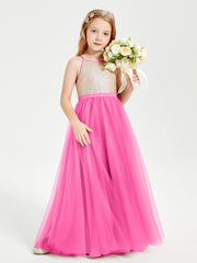 Abito Damigella Junior Lungo Top Con Paillettes Gonna In Tulle Azalea
