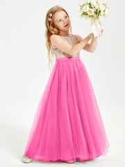 Abito Damigella Junior Lungo Top Con Paillettes Gonna In Tulle Azalea