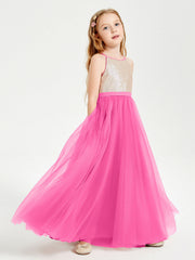 Abito Damigella Junior Lungo Top Con Paillettes Gonna In Tulle Azalea