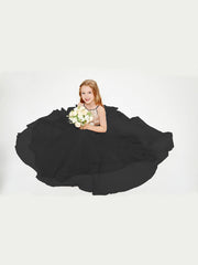 Abito Damigella Junior Lungo Top Con Paillettes Gonna In Tulle Nero
