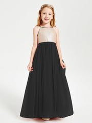 Abito Damigella Junior Lungo Top Con Paillettes Gonna In Tulle Nero