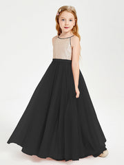 Abito Damigella Junior Lungo Top Con Paillettes Gonna In Tulle Nero