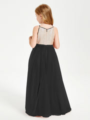 Abito Damigella Junior Lungo Top Con Paillettes Gonna In Tulle Nero
