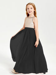Abito Damigella Junior Lungo Top Con Paillettes Gonna In Tulle Nero