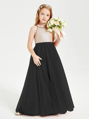 Abito Damigella Junior Lungo Top Con Paillettes Gonna In Tulle Nero