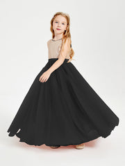 Abito Damigella Junior Lungo Top Con Paillettes Gonna In Tulle Nero