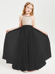 Abito Damigella Junior Lungo Top Con Paillettes Gonna In Tulle Nero