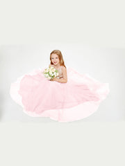 Abito Damigella Junior Lungo Top Con Paillettes Gonna In Tulle Rosa Cipria