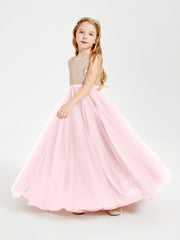 Abito Damigella Junior Lungo Top Con Paillettes Gonna In Tulle Rosa Cipria