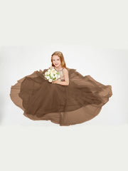 Abito Damigella Junior Lungo Top Con Paillettes Gonna In Tulle Marrone