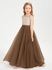 Abito Damigella Junior Lungo Top Con Paillettes Gonna In Tulle Marrone