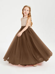 Abito Damigella Junior Lungo Top Con Paillettes Gonna In Tulle Marrone
