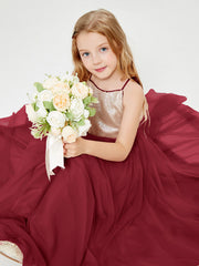 Abito Damigella Junior Lungo Top Con Paillettes Gonna In Tulle Borgogna
