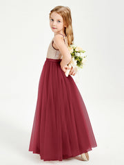 Abito Damigella Junior Lungo Top Con Paillettes Gonna In Tulle Borgogna