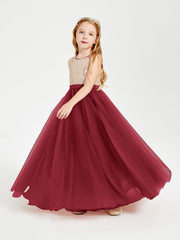 Abito Damigella Junior Lungo Top Con Paillettes Gonna In Tulle Borgogna
