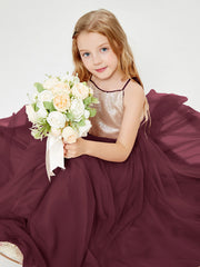 Abito Damigella Junior Lungo Top Con Paillettes Gonna In Tulle Cabernet