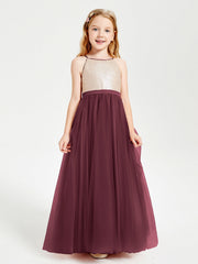 Abito Damigella Junior Lungo Top Con Paillettes Gonna In Tulle Cabernet