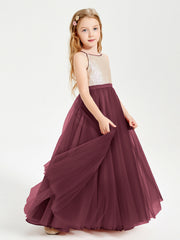 Abito Damigella Junior Lungo Top Con Paillettes Gonna In Tulle Cabernet