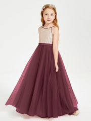 Abito Damigella Junior Lungo Top Con Paillettes Gonna In Tulle Cabernet