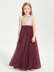 Abito Damigella Junior Lungo Top Con Paillettes Gonna In Tulle Cabernet