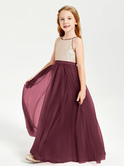 Abito Damigella Junior Lungo Top Con Paillettes Gonna In Tulle Cabernet