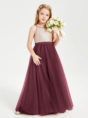 Abito Damigella Junior Lungo Top Con Paillettes Gonna In Tulle Cabernet