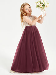 Abito Damigella Junior Lungo Top Con Paillettes Gonna In Tulle Cabernet