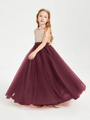 Abito Damigella Junior Lungo Top Con Paillettes Gonna In Tulle Cabernet