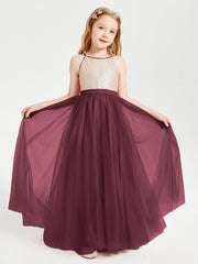 Abito Damigella Junior Lungo Top Con Paillettes Gonna In Tulle Cabernet