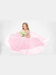 Abito Damigella Junior Lungo Top Con Paillettes Gonna In Tulle Rosa Bonbon