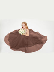 Abito Damigella Junior Lungo Top Con Paillettes Gonna In Tulle Cioccolato