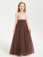 Abito Damigella Junior Lungo Top Con Paillettes Gonna In Tulle Cioccolato